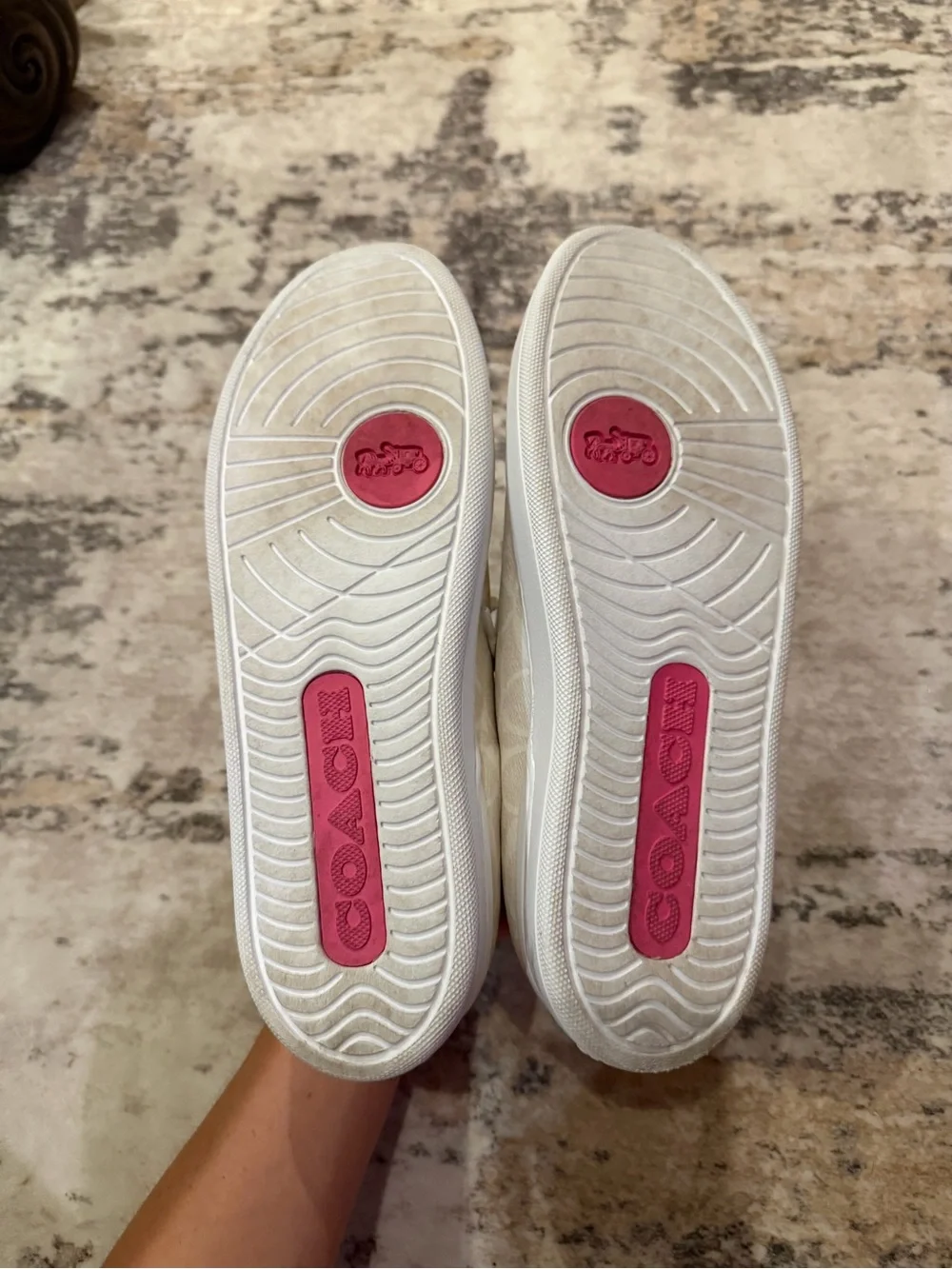 NWOT Coach White Low-Top Sneaker with Pink Interior Accents